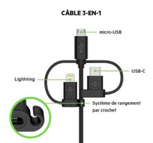 Charger l'image dans la galerie, Câble universel Belkin avec connecteurs micro-USB, USB-C et Lightning, noir
