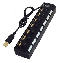 Charger l'image dans la galerie, Exian Hub USB 2.0 X 7 ports 480 Mbps avec interrupteurs et lumières, noir