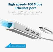 Charger l'image dans la galerie, Adaptateur Speedex USB C vers Ethernet avec type C, 3 ports USB 2.0 HUB, adaptateur LAN pour carte réseau RJ-45