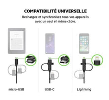 Charger l'image dans la galerie, Câble universel Belkin avec connecteurs micro-USB, USB-C et Lightning, noir
