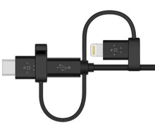 Charger l'image dans la galerie, Câble universel Belkin avec connecteurs micro-USB, USB-C et Lightning, noir
