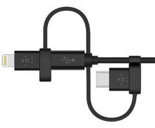 Charger l'image dans la galerie, Câble universel Belkin avec connecteurs micro-USB, USB-C et Lightning, noir

